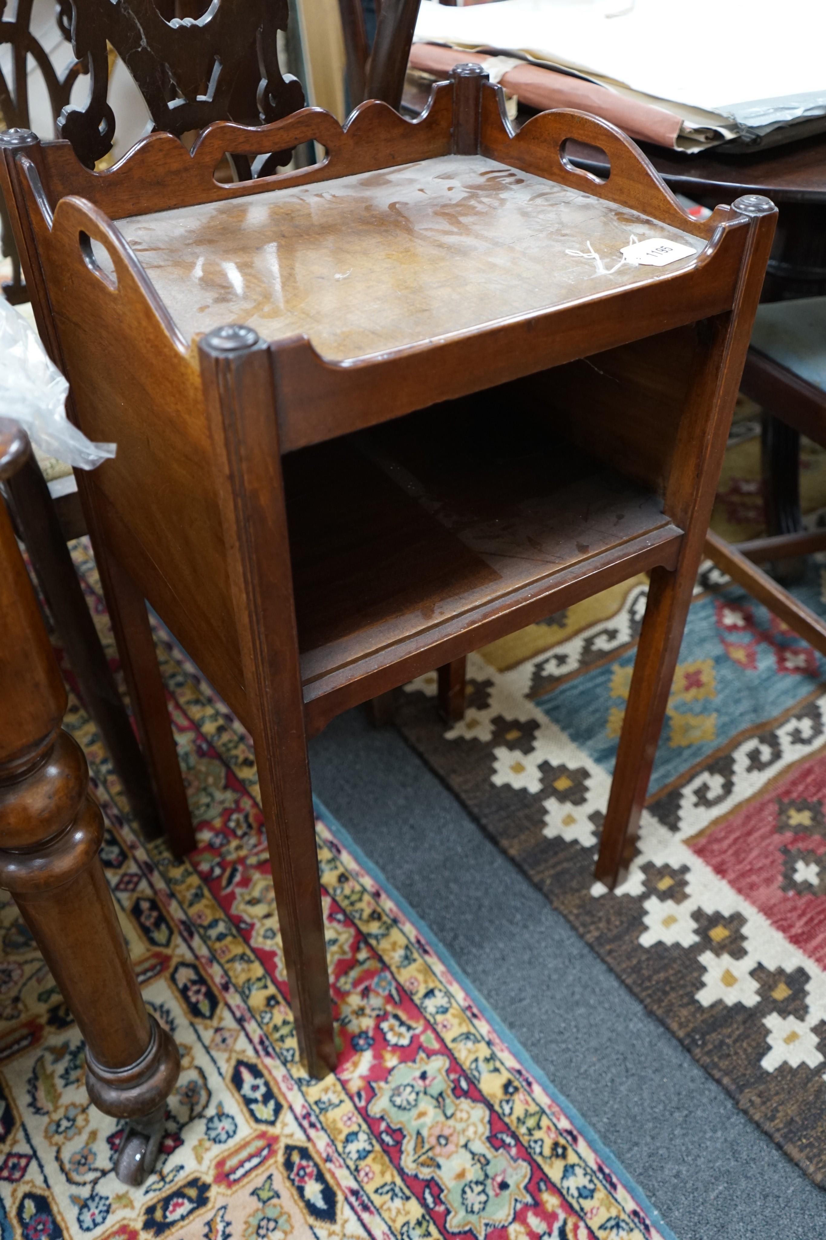 A George III mahogany tray top bedside cabinet, width 42cm, depth 35cm, height 76cm